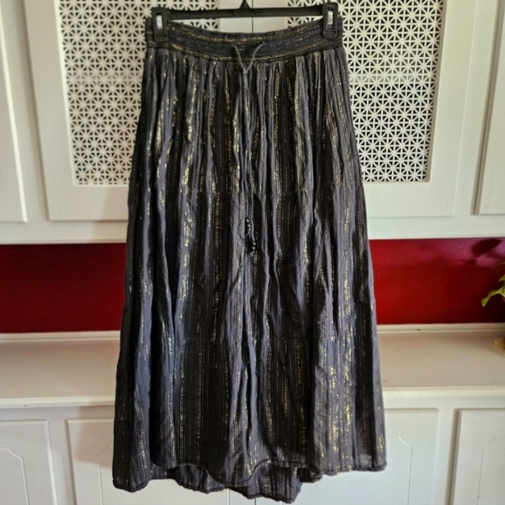 TORRID Maxi Broomstick Skirt with Gold Threading